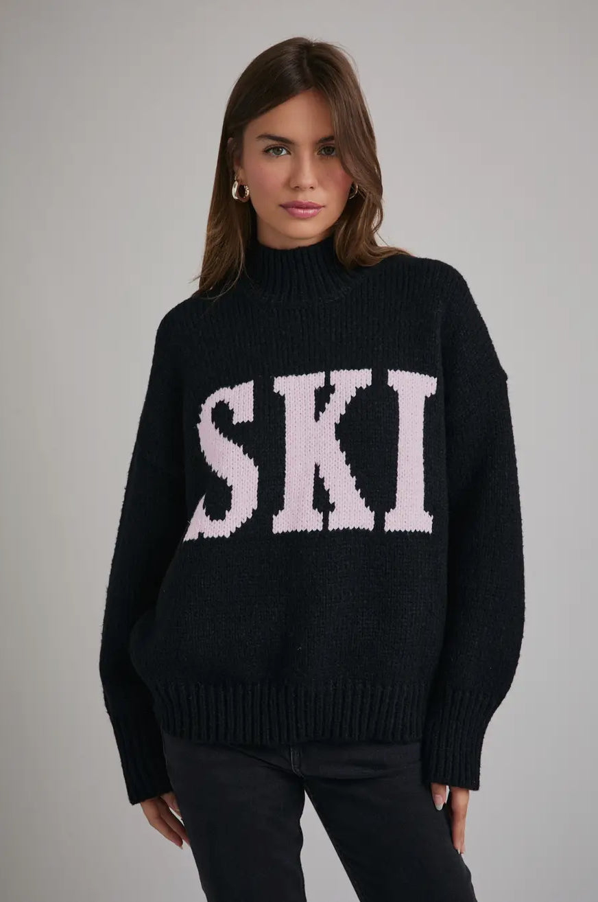 High neck oversized sweater top wine-ivory