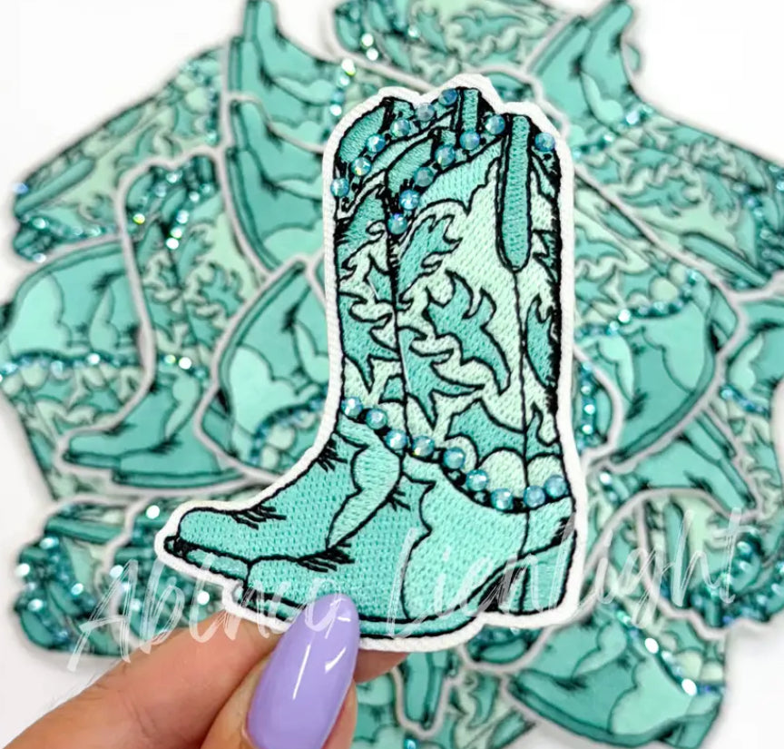 Blue Rhinestone Cowboy Boots Patch