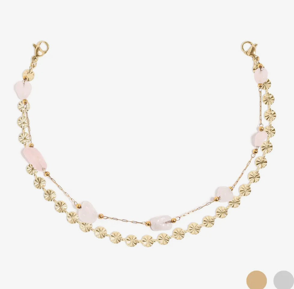 Gold oval and crystal stone layered hat chain