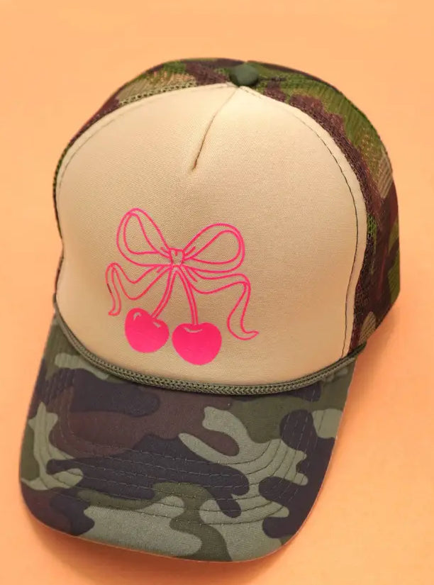 Foam Mesh Camo Trucker Hat Cherry