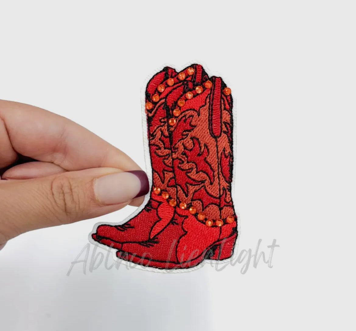 Red rhinestone Cowgirl boot patch