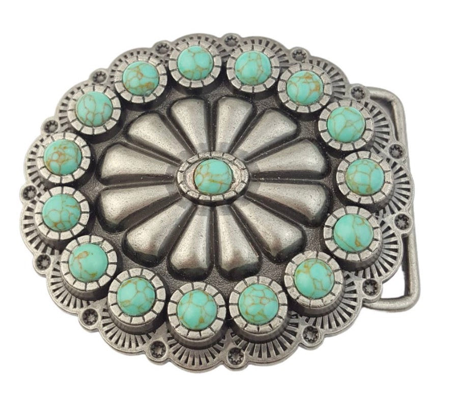Buckle: Oval Western Floral W. Beads Buckle