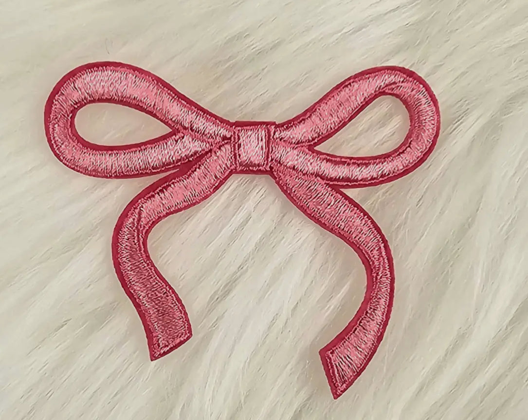 Coquette Bow Embroidery Patch Medium Pink