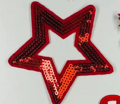 Red Outline Sequin Star Patch