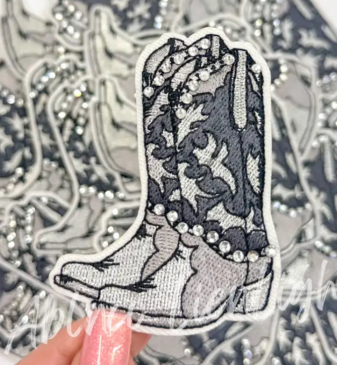 Silver Black Rhinestone Boot Patch