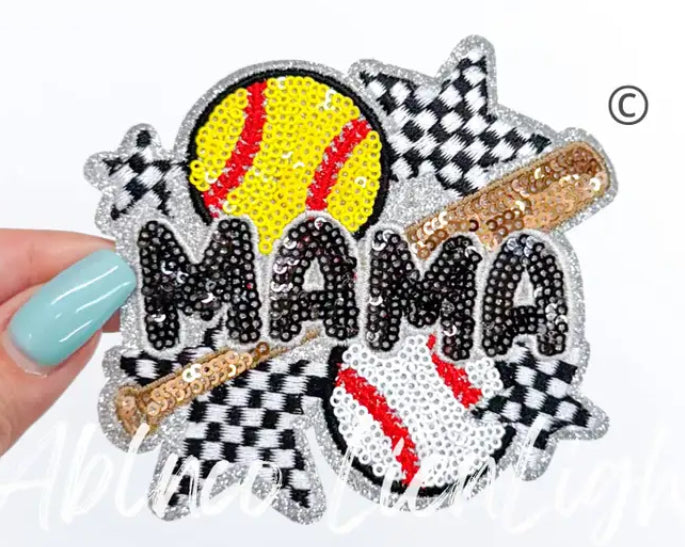Sequin Baseball and Softball Mama Patch