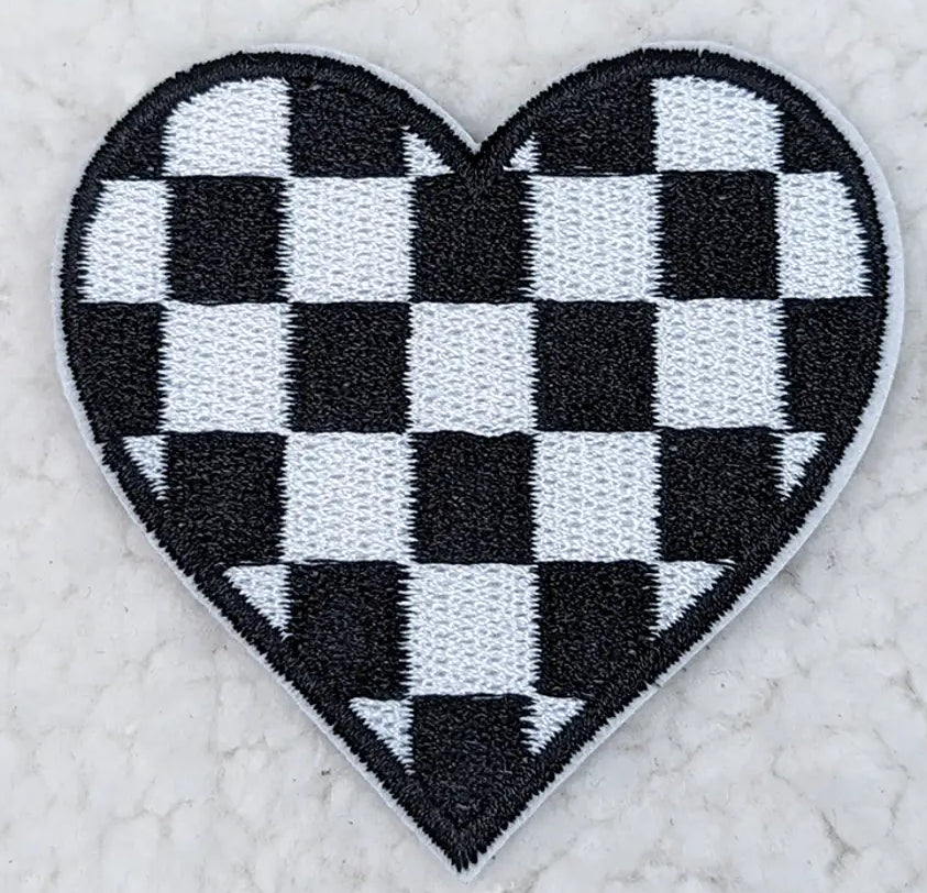 Black Checkered Heart Patch