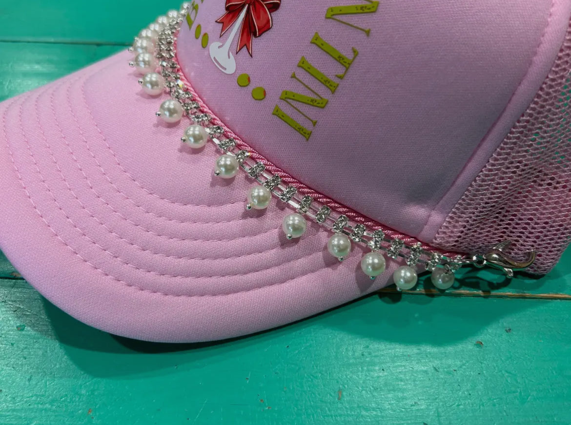 Rhinestone pearl hat chain