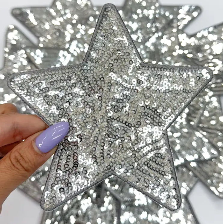 Silver Sequin Star Patch XL