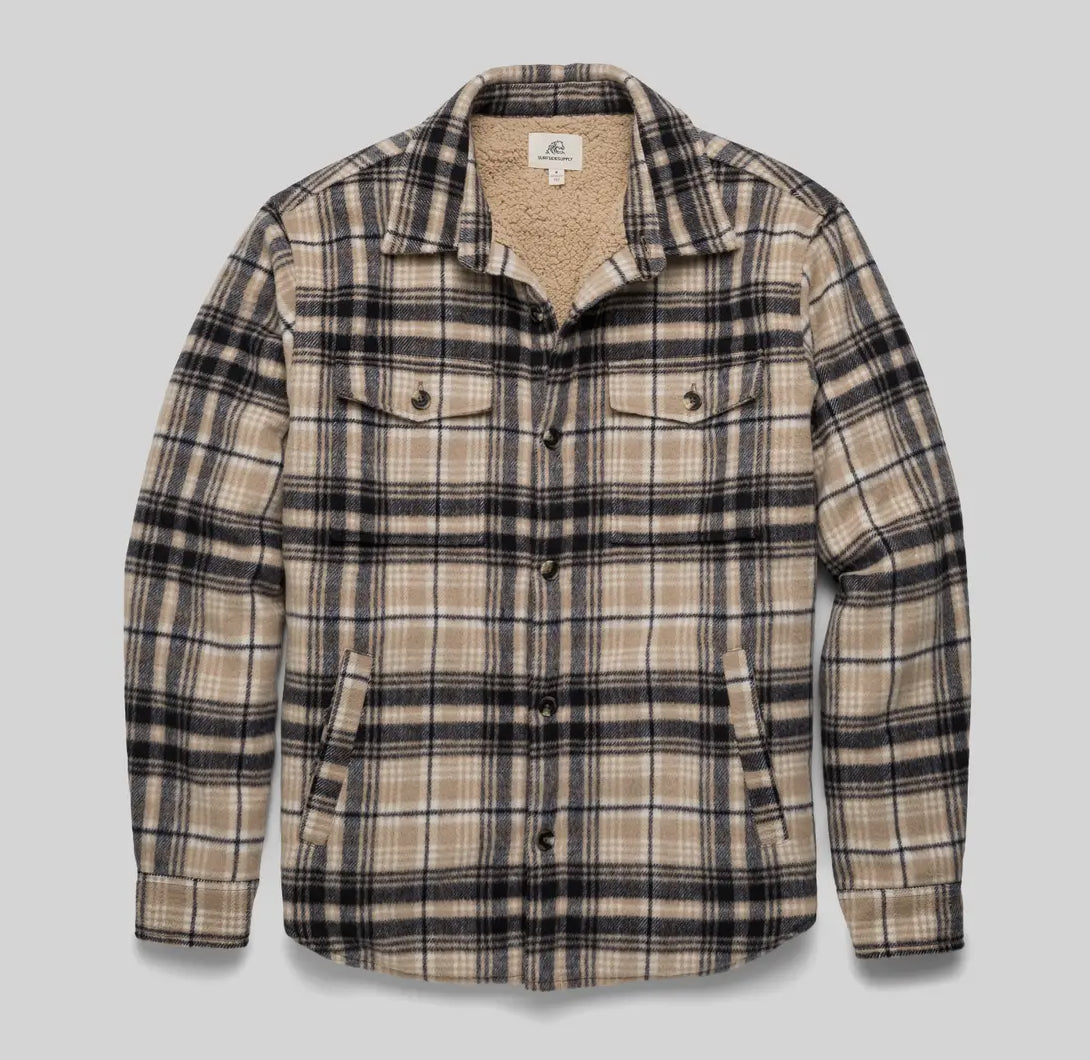 Skip Sherpa line shirt jacket- chinchilla