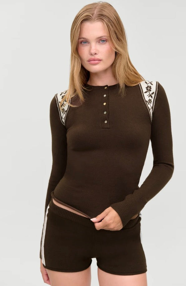Darling Cloud Knit Henley in Chocolate