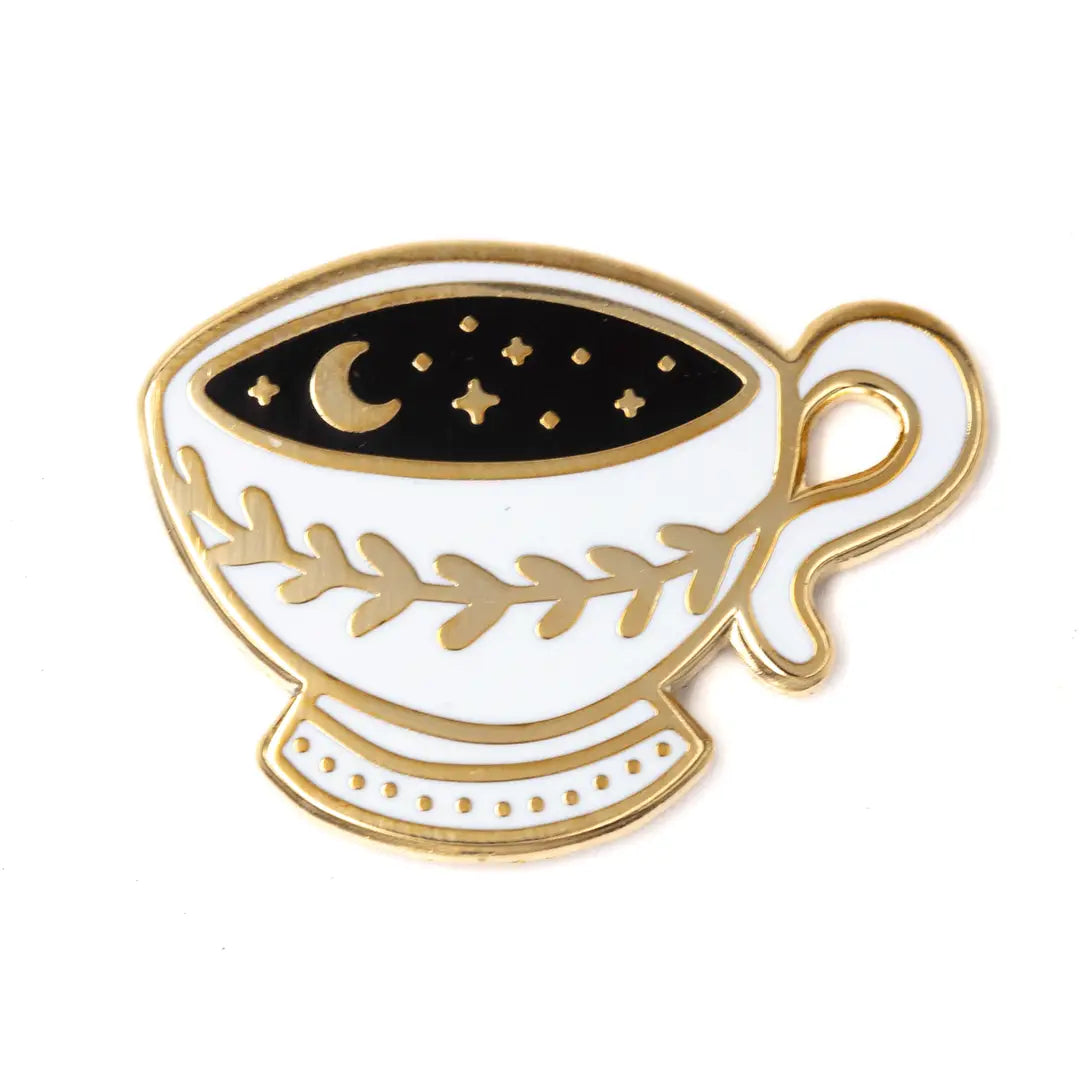 Moon cup of coffee pin