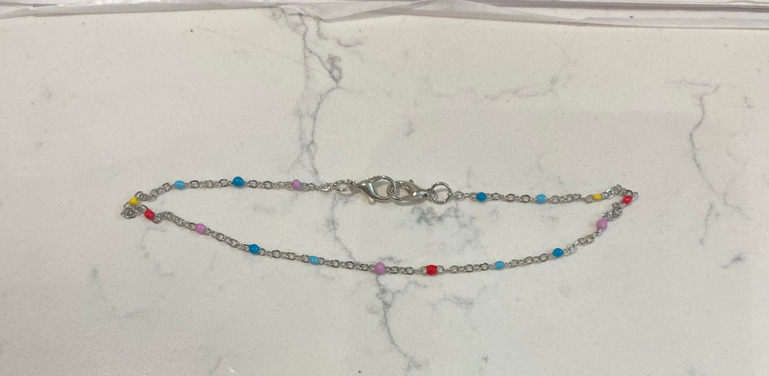 Silver Small Hat Chain Multi Color Bead