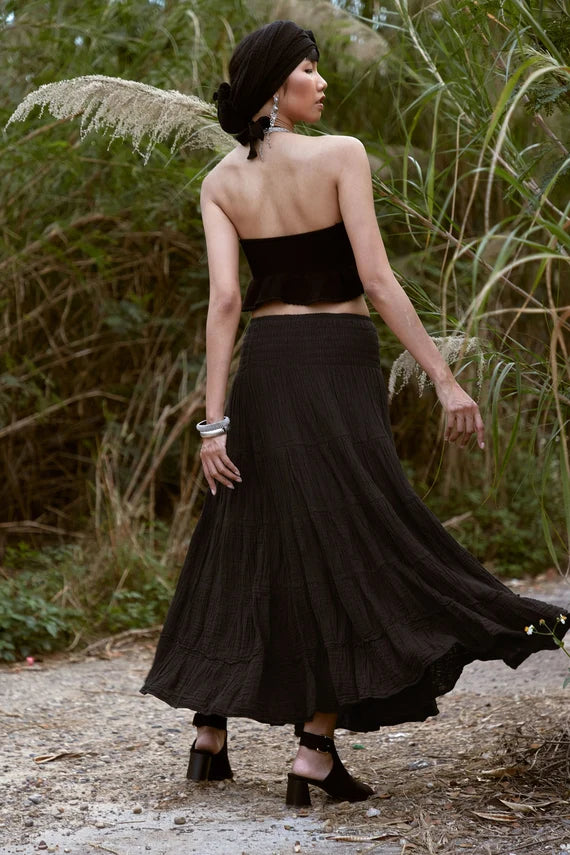 Smocked Maxi Skirt- Black