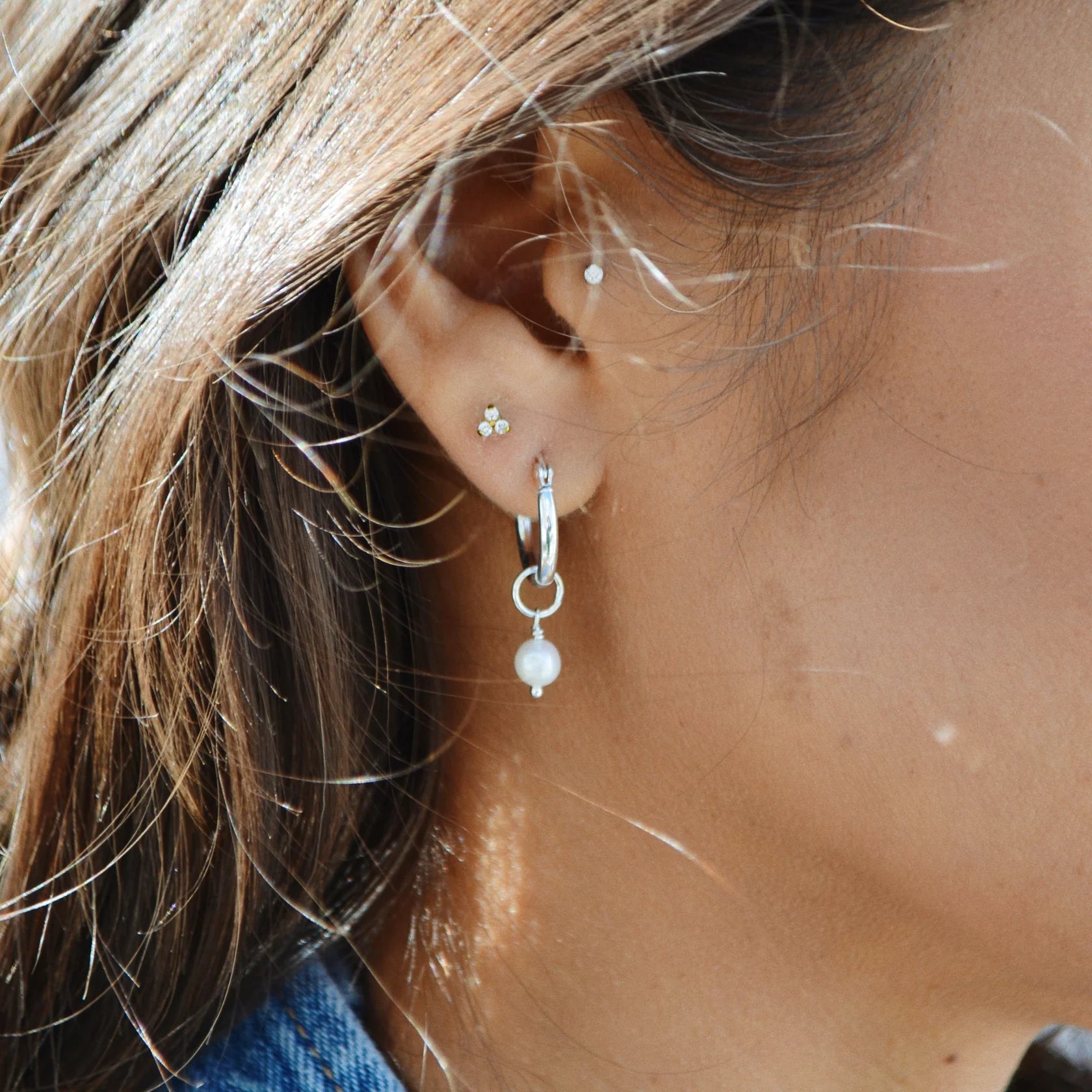 Drop Pear Hoop Earrings Silver
