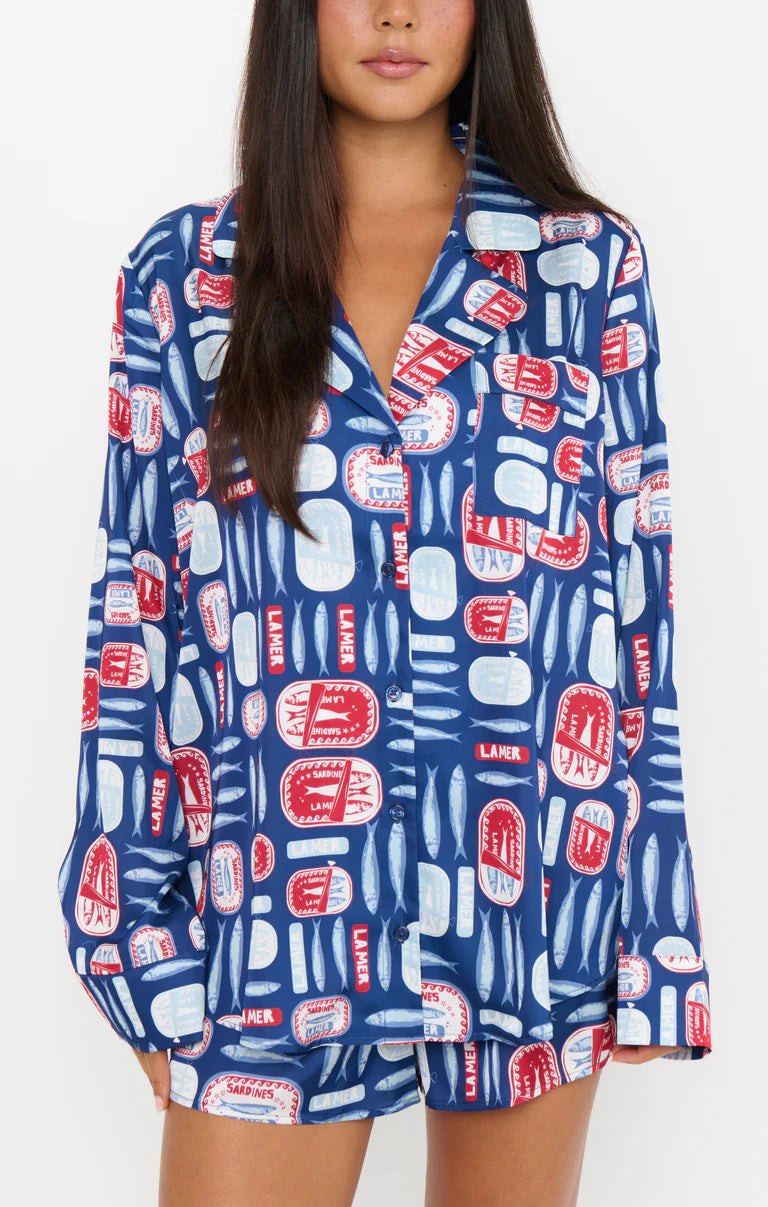 Silky Pj Set in Navy Sardine