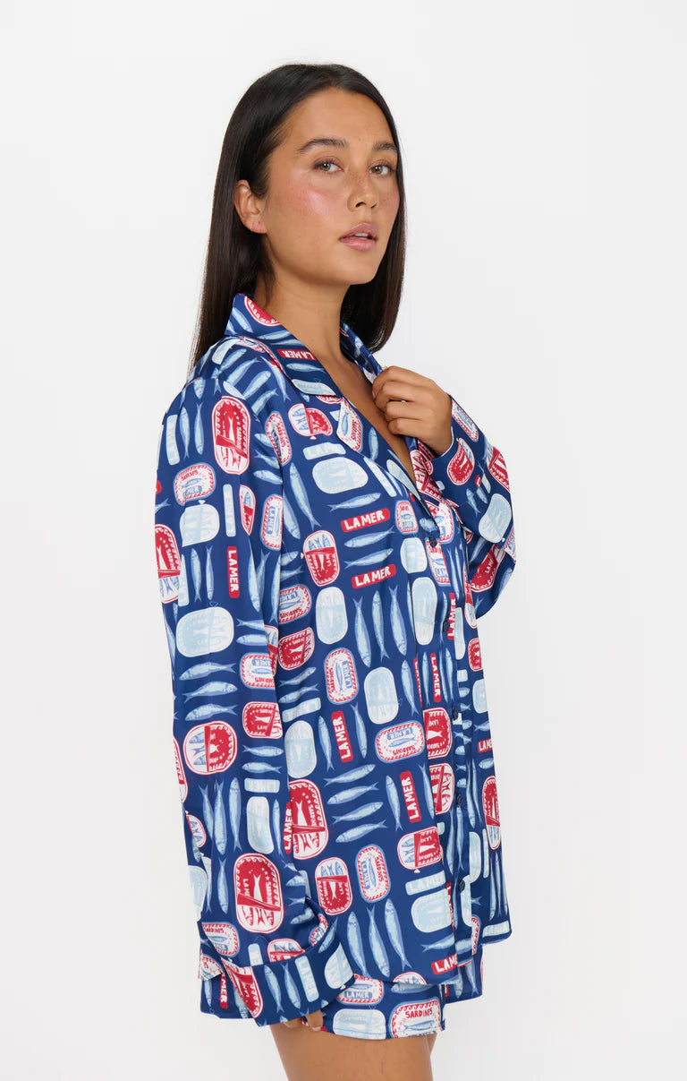 Silky Pj Set in Navy Sardine