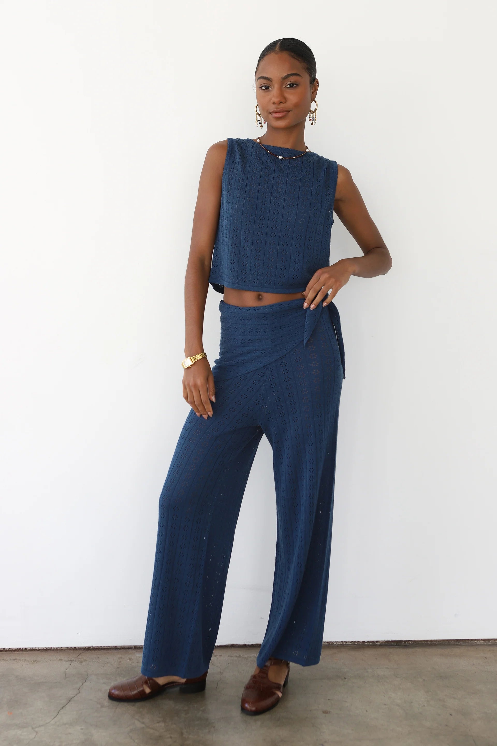 Nerissa Pointelle Pants in Navy