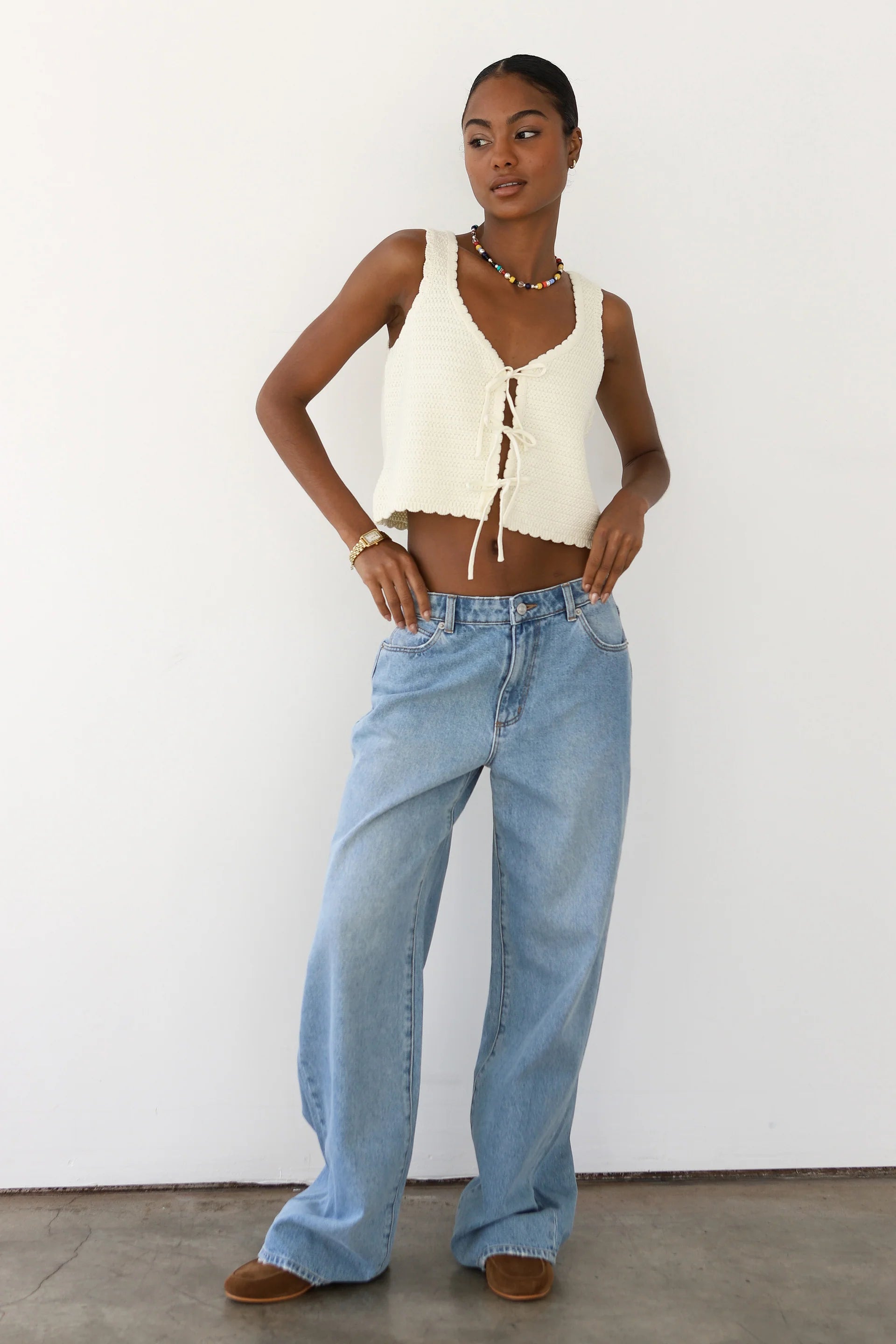 Mai Crochet Tank in Creme