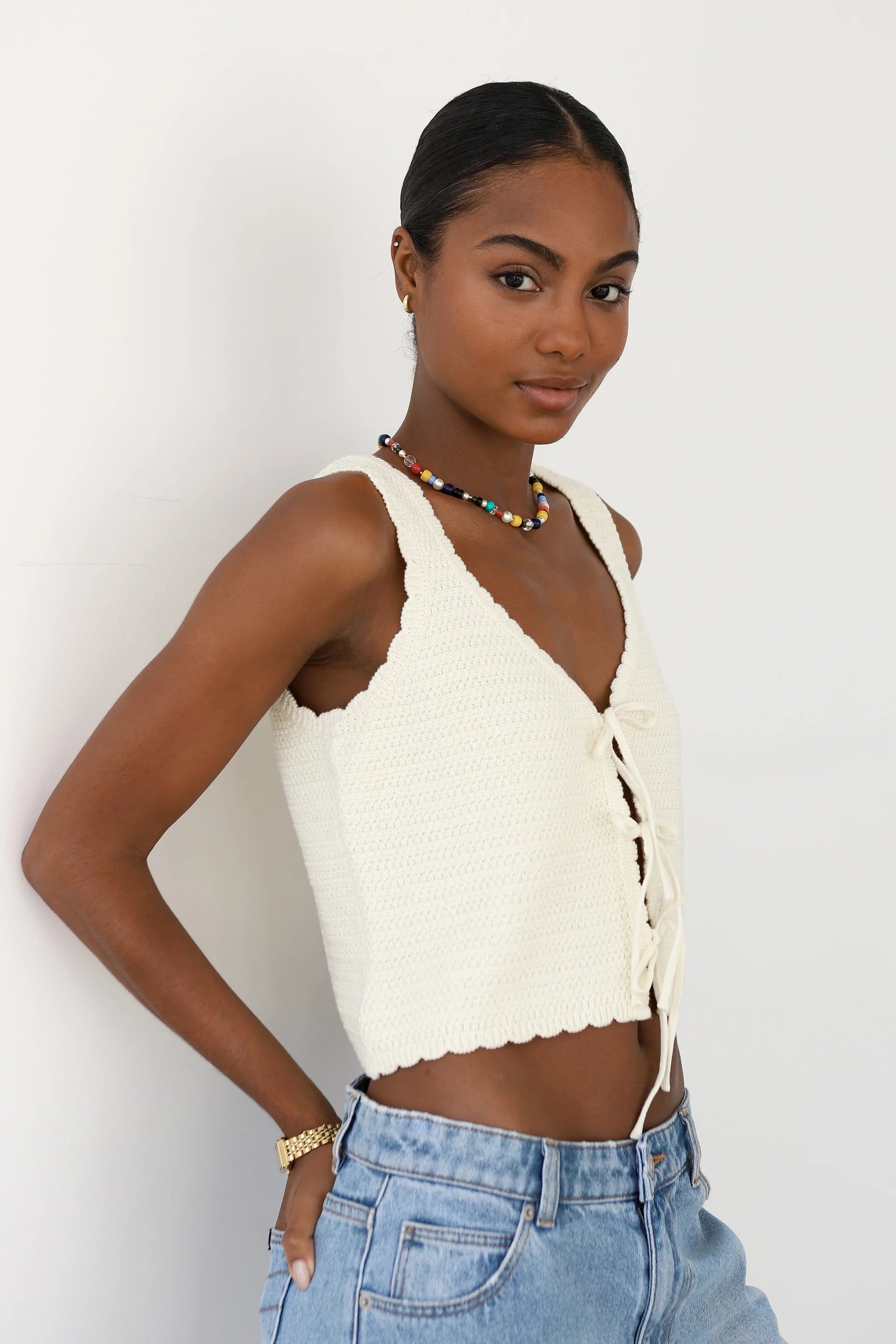 Mai Crochet Tank in Creme