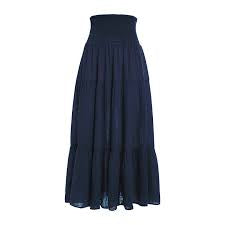 Smocked Maxi Skirt Gauze - Navy