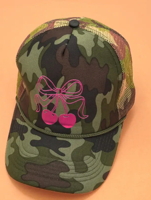 Foam Mesh Camo Trucker Hat Cherry
