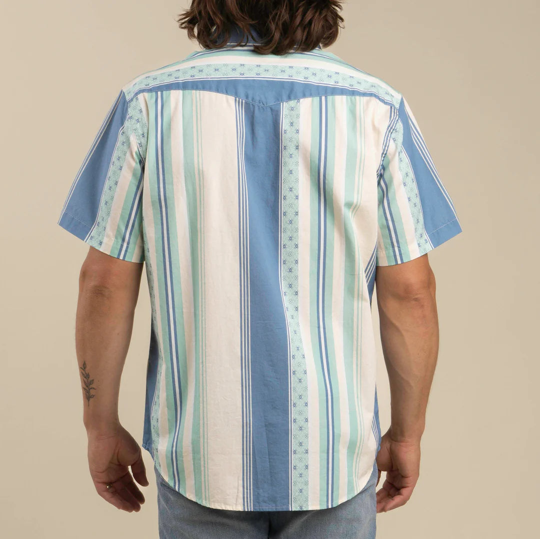 SERAPE PEARL SNAP SHORT SLEEVE- Retro Stripe Teal