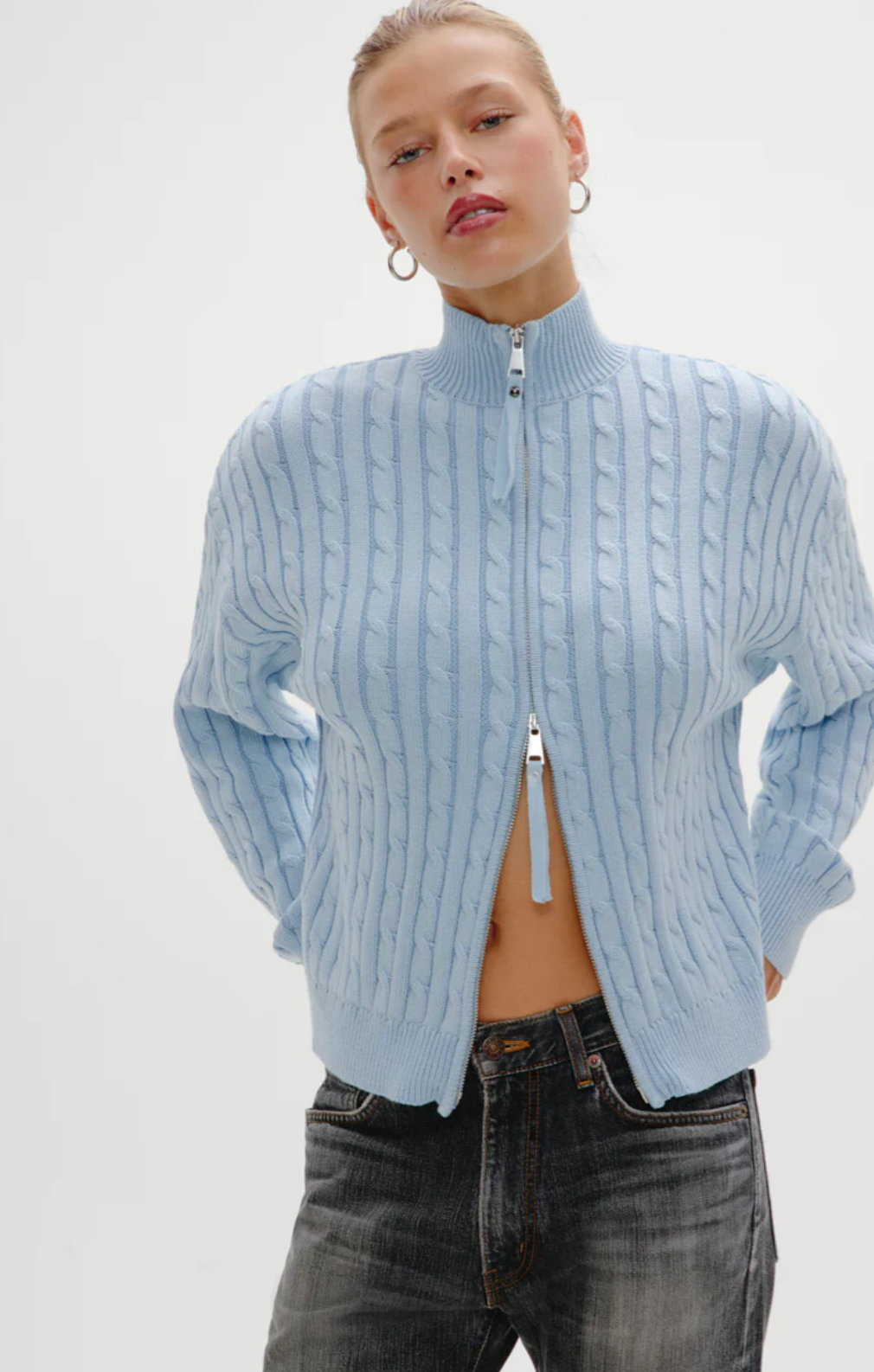 Bea Cable Knit Zip Up Sweater