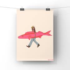 Fish Surfboard Art Print