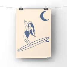 Moon Surfing Cowgirl Art Print