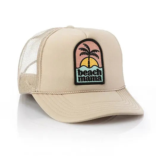 Beach Mama Patch Trucker Hat- Khaki