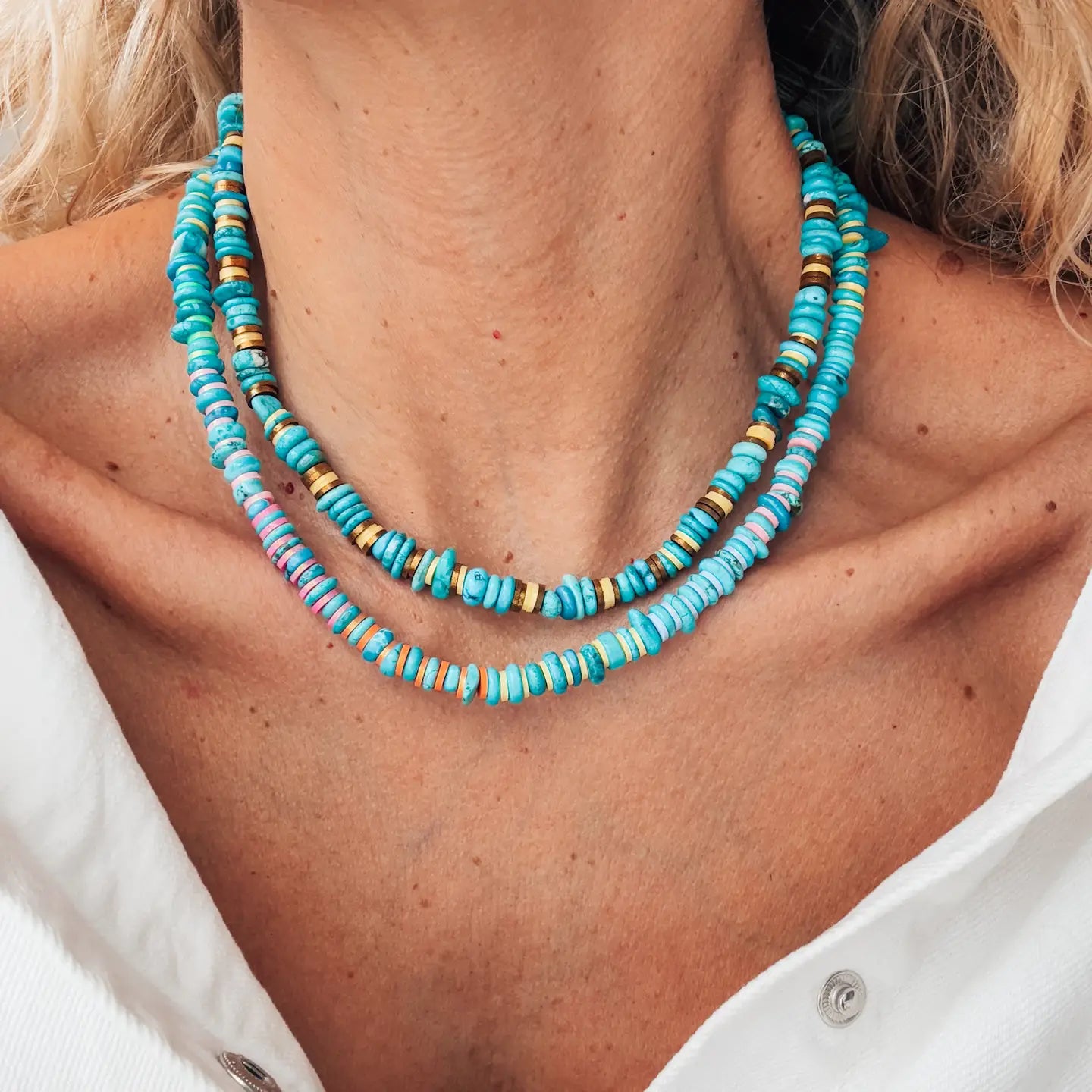 Turquoise Rodelle Beaded Necklaces with Colorful Details