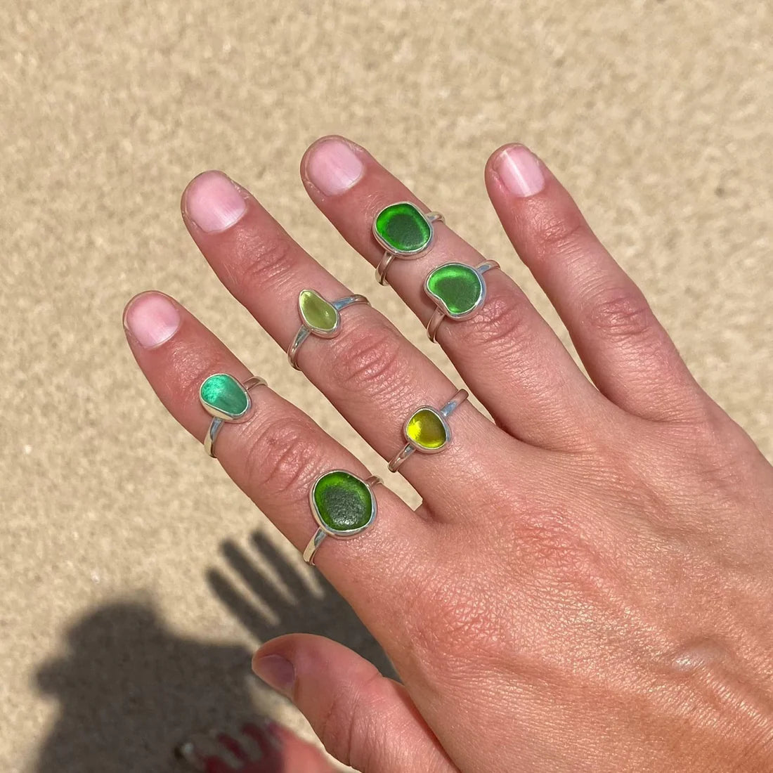 Green Sea Glass Ring (Handmade)- Silver